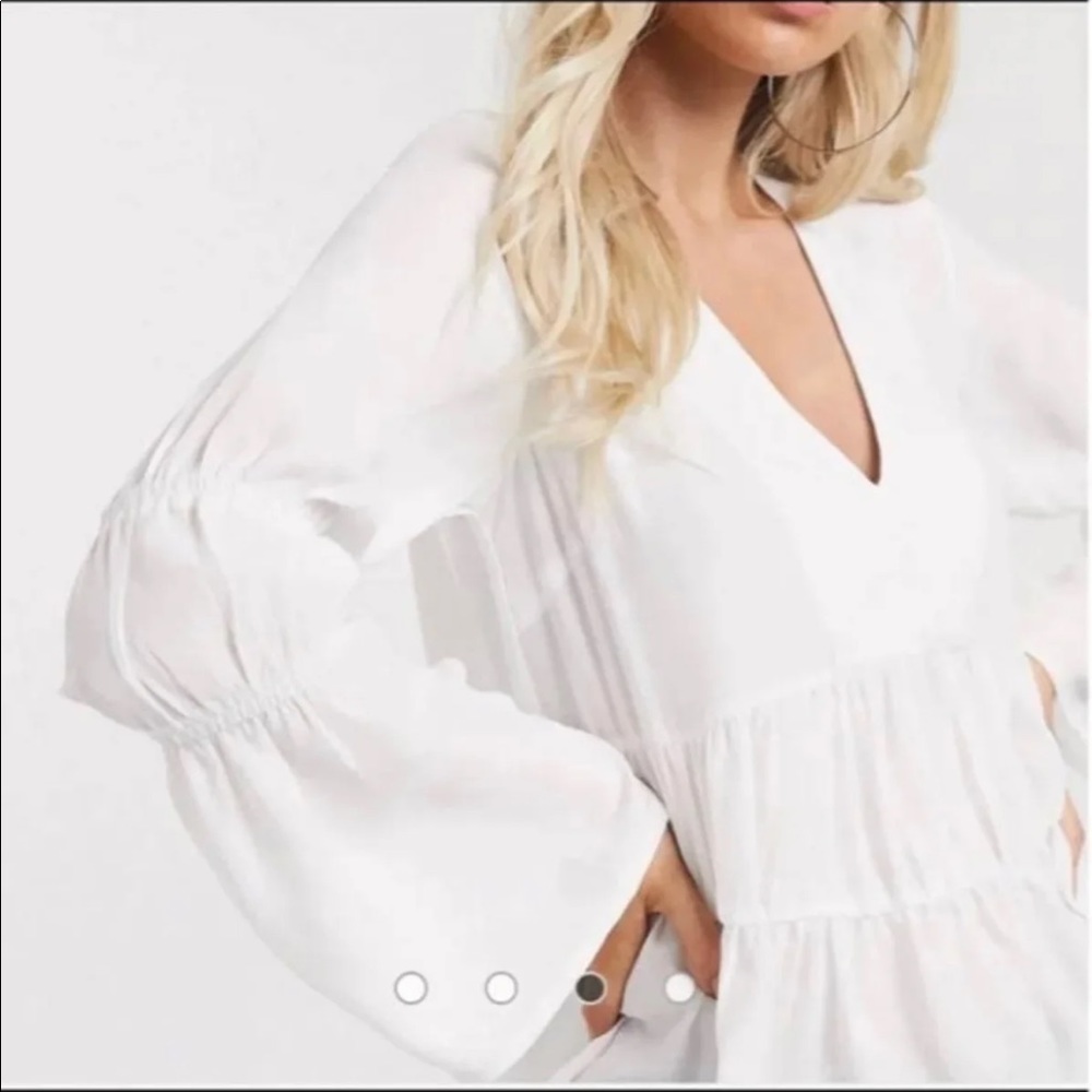 NWT Missguided White Ruffle smocked long sleeve top